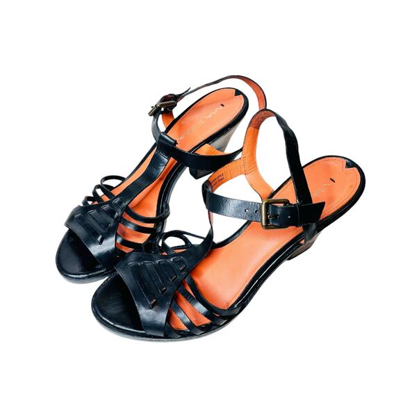 Via Spiga Black Leather Sandals Heels 8.5 - Picture 1 of 13